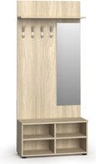 Vešiaková stena s botníkom a zrkadlom PRIMO WOOD, 4 háčiky, polica, roky zvisle, dub prírodný