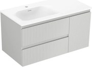 Mexen Rivel, kúpeľňová skrinka 90 cm s umývadlom Vela na ľavej strane, 2S, 1D, drážkovaná, sivá matná/biela matná - 91A23-09047-3-BBFFF62-W23L01