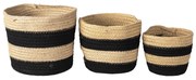 Sada 3 ks košíkov s čiernymi pruhmi élet - Ø 22*19 / Ø19*17 / Ø 16*13cm
