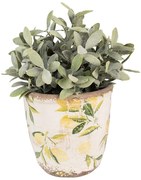 Béžový keramický obal na kvetináč s citrónmi Lemonio XS - Ø 11*10 cm