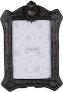 Čierny fotorámik zdobený srdcom - 15*3*22 cm / 10*15 cm