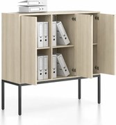 Kancelárska skriňa FRAME, nízka, čierna podnož, 3x dvere, 1299 x 450 x 1331 mm, PUSH-lock, dub prírodný