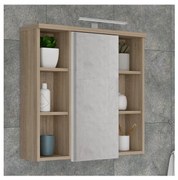 Nástenná kúpeľňová skrinka so zrkadlom VENOM biela/dub sonoma