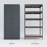 Régal RIVET PACK 180x90x45cm s plechovou skriňou 180x80x45cm