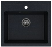 Sink Quality Ferrum, kuchynský granitový drez 565x510x205 mm + čierny sifón, čierna škvrnitá-Brocade, SKQ-FER.B.1K60.XB
