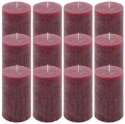 Burgundská parafínová sviečka, rustikálna, 11,5 cm, 12 ks
