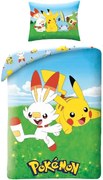 Bavlnené posteľné obliečky Pokémoni - motív Scorbunny a Pikachu - 100% bavlna - 70 x 90 cm + 140 x 200 cm