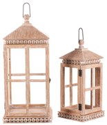 Súprava drevených lampášov Almonte 2 ks, bielo-hnedá