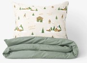 Goldea vianočné bavlnené posteľné obliečky duo - pásli ovce valaši so šalviovo zelenou 140 x 200 a 70 x 90 cm