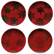 Súprava 4 červeno-čiernych dezertných tanierov z kameniny Casafina Snowflake, ø 21,6 cm