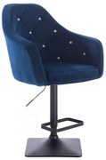LuxuryForm DESIGN  Barová stolička ROMA VELUR na čiernej hranatej podstave - modrá