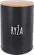 Orion Dóza na potraviny, plechová, čierna, s bambusovým vekom, 1,3l, Ryža SK