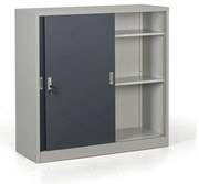 Kovová skriňa s posuvnými dverami, demontovaná, 2 police, 1200 x 1200 x 450 mm, tmavo sivá