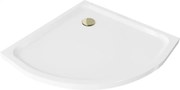 Mexen Flat pologuľatý sprchový kút slim 70 x 70 cm, biela, sifón zlatý - 41107070G
