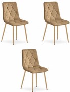 Set troch jedálenských stoličiek LIBRA zamatové hnedé / drevené nohy (3 ks)