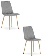 Set dvoch jedálenských stoličiek LAVA zamatové, svetlosivé / hnedé nohy (2 ks)