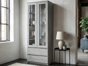 Vysoká vitrína Carlos, šedý betón, šírka 70 cm%