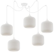 Závesné svietidlo Riffle Spider, 5x biele sklenené tienidlo, w