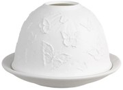 Biely porcelánový svietnik na čajovú sviečku s motýlikmi Paollo - Ø 12*8 cm
