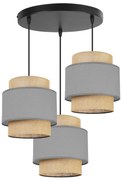 Závesné svietidlo Boho, 3x jutové/sivé textilné tienidlo, o