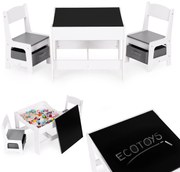 Zostava detského nábytku, stôl + 2 stoličky, kriedová tabuľa, ECOTOYS