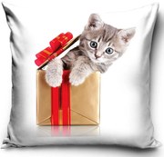 Velúrová obliečka na vankúš Vianočná mačka 40x40cm