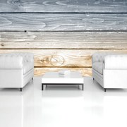 Fototapeta - Modré a žlté drevené dosky (254x184 cm)