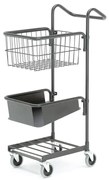 Kancelársky vozík COMPACT, 1 hlboká polica, 1 košík, čierny