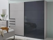 Šatníková skriňa so zásuvkami Tilburg, 225 cm, šedá sahara/čierne sklo%