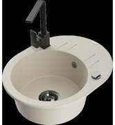 Mexen Kevin granitový jednokomorový drez s odkvapkávačom a kuchynskou batériou Rita, Béžová - 6517-69-670300-70