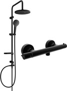 Mexen Erik stenová sprchová súprava s dažďovými tryskami a sprchovou termostatickou batériou Slim, čierna - 77105205-70
