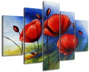 Gario Ručne maľovaný obraz Veselé maky - 5 dielny Rozmery: 150 x 105 cm