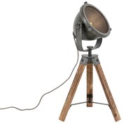 Priemyselná stolná lampa trojnožka oceľ s dreveným sklonom - Emado