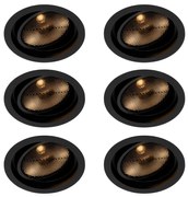 Sada 6 moderných čiernych nastaviteľných zapustených bodových svetiel - Coop 111 Honey