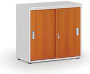 Kancelárska skriňa so zasúvacími dverami PRIMO WHITE, 800 x 420 x 740 mm, biela/čerešňa
