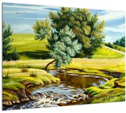 Obraz - Rieka medzi lúkami, olejomaľba (70x50 cm)