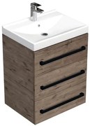 Kúpeľňová skrinka s čiernou úchytkou a umývadlom SAT Cube Way 60x71x46 cm dub Wellington mat CUBE46C603DWVER, 1 ks