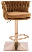 LuxuryForm DESIGN Barová stolička LYON VELUR na zlatej hranatej podstave - medová