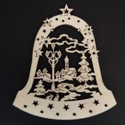 AMADEA Drevená ozdoba zvonček s kostolom 9 cm