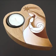 AMADEA Drevený svietnik srdca - betlehem, masívne drevo, 15 cm, český výrobok