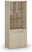 Kombinovaná kancelárska skriňa PRIMO WOOD s drevenými a sklenenými dverami, 800 x 420 x 1781 mm, dub prírodný