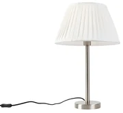 Klasická stolná lampa oceľ s plisovaným tienidlom biela 35 cm - Simplo