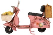 Ružový kovový retro model Scooter s kvetmi - 12*6*8 cm