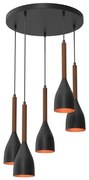 Luster na lanku MUZA 5xE27/15W/230V čierna/hnedá/medená/buk