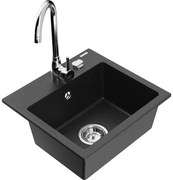 Mexen Milo, 1-komorový granitový drez 43,5x41 cm a kuchynská batéria Telma, čierna-strieborná, 6505-73-670200-00