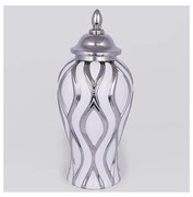 Keramická dóza 35x18,5 cm strieborná/biela