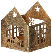 Kovový svietnik Domček, zlatá, 8 x 8 x 10 cm