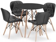 Jedálenský stôl TODI čierny 80 cm so štyrmi stoličkami LAGO čierne, ekokoža