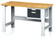 Alfa 3 Nastaviteľný dielenský stôl MECHANIC I, závesný box na náradie, 2 zásuvky, 1500x685x700-1055 mm, antracitové dvere