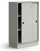 Skriňa s posuvnými dverami QBUS, 2 police, so soklom, s madlom, 1252x800x400 mm, svetlošedá